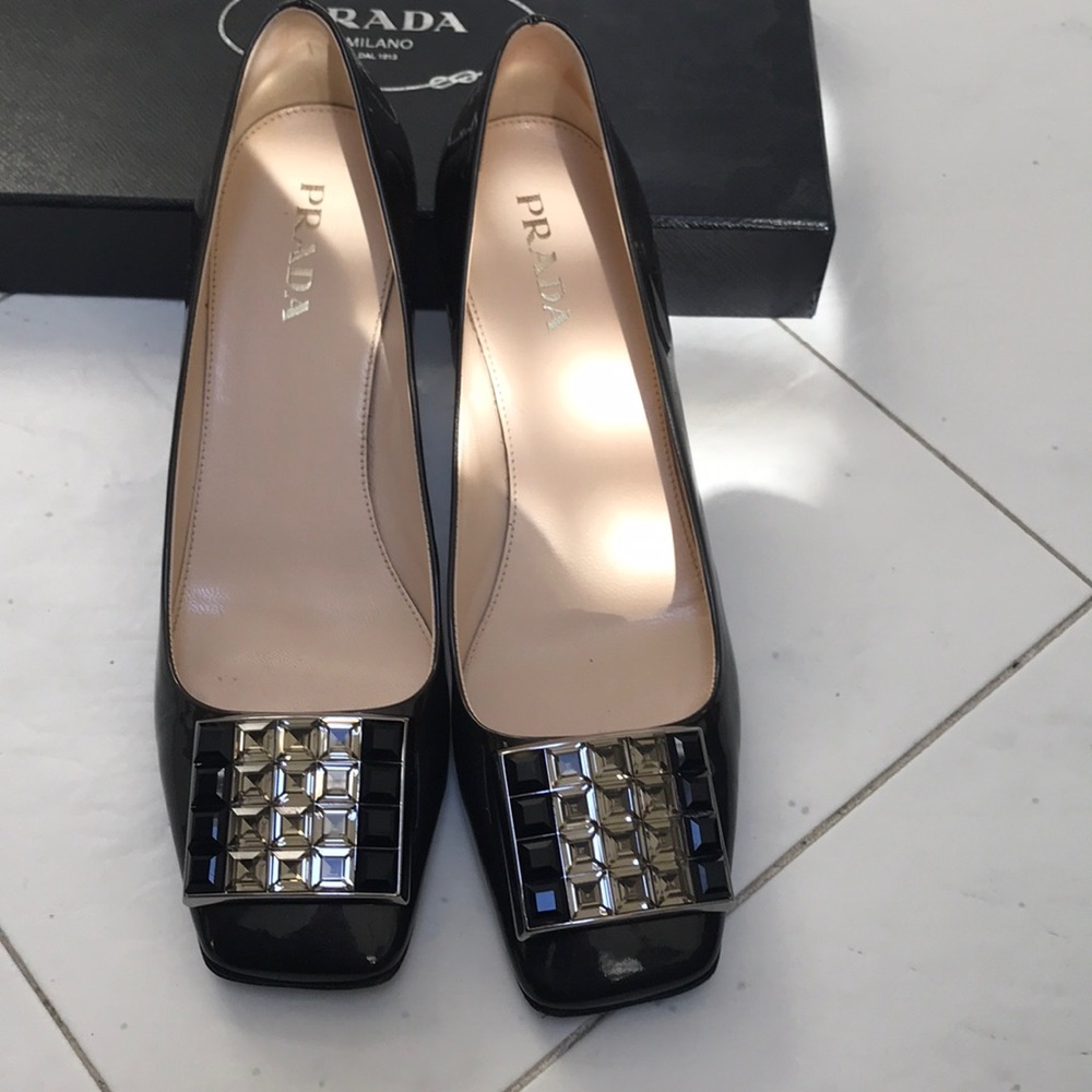Prada Taffetas Glamour Pumps Grafite Color Size 38